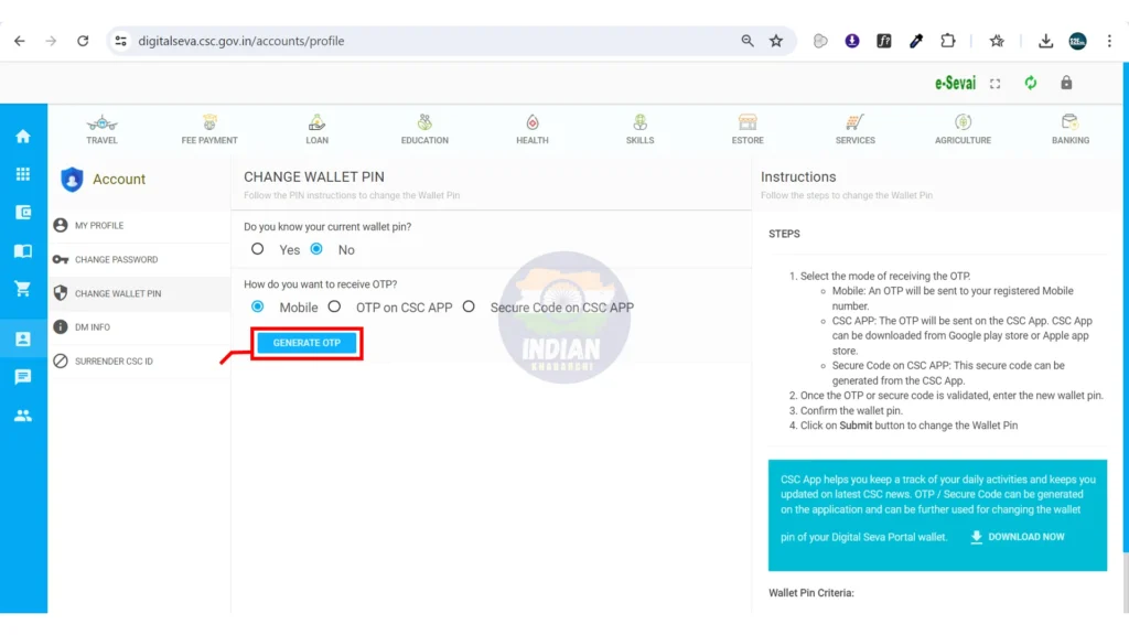 CSC Wallet Pin Change 2024