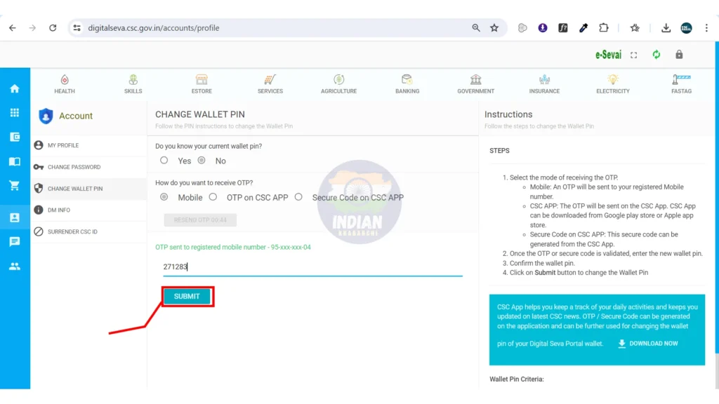 CSC Wallet Pin Change 2024